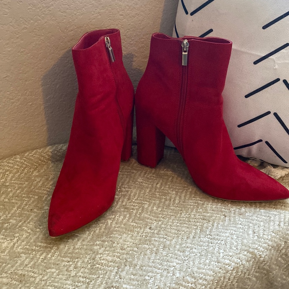 Bright Red pointed toe booties !